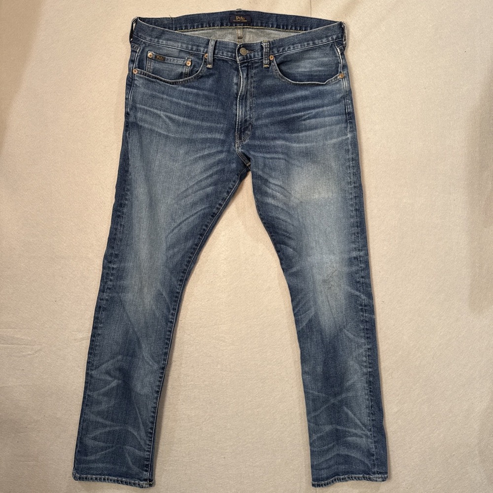 Polo Ralph Lauren Varick Slim Straight Jeans Mens 35x32 Blue Stretch Denim